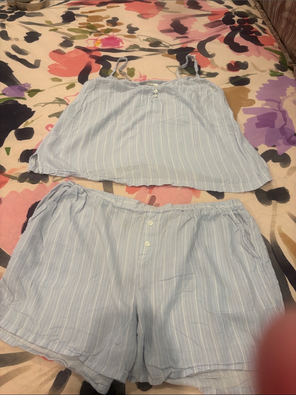 Soma Light Blue Striped Cotton-Blend Pajama Cami & Shorts Set